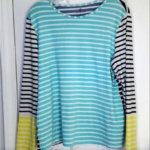 Lands' End Blue and Yellow Striped Top